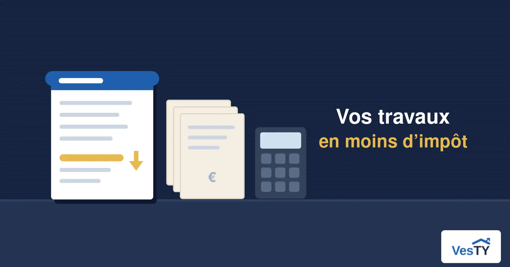 Bailleur examinant des factures de travaux à côté d'une déclaration de revenus fonciers