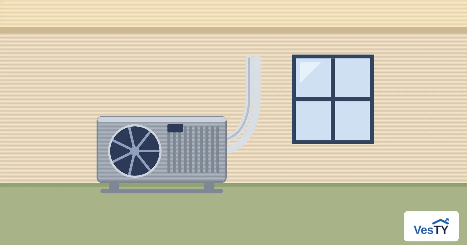 Unité extérieure d'une pompe à chaleur air-eau installée le long d'une maison